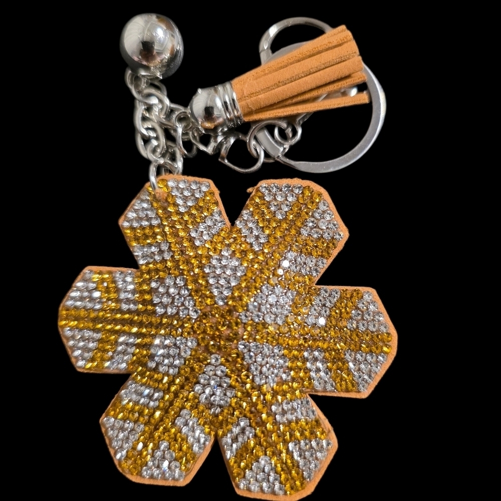 Gold and Silver Snowflake Bag Charm Keychain with Tassel